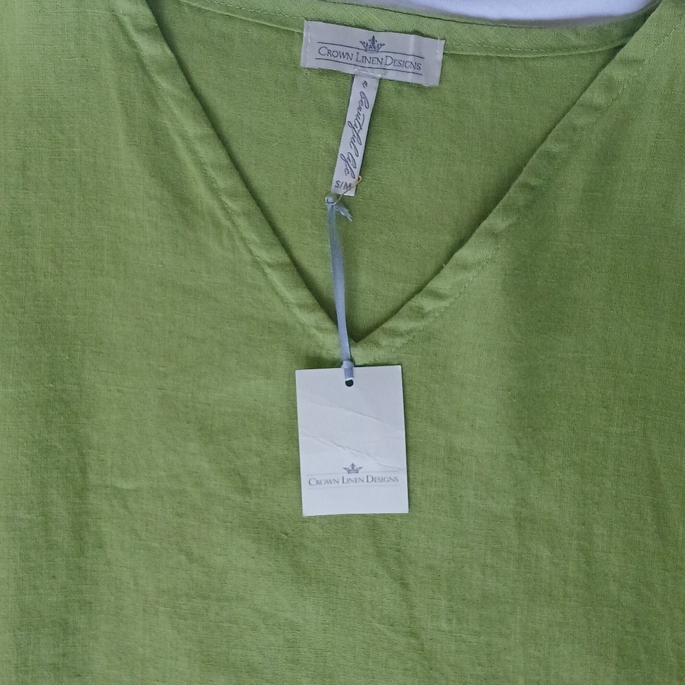 Crown Linen Designs Womens Tunic Green Small/Medium 100% Linen. - Picture 4 of 13